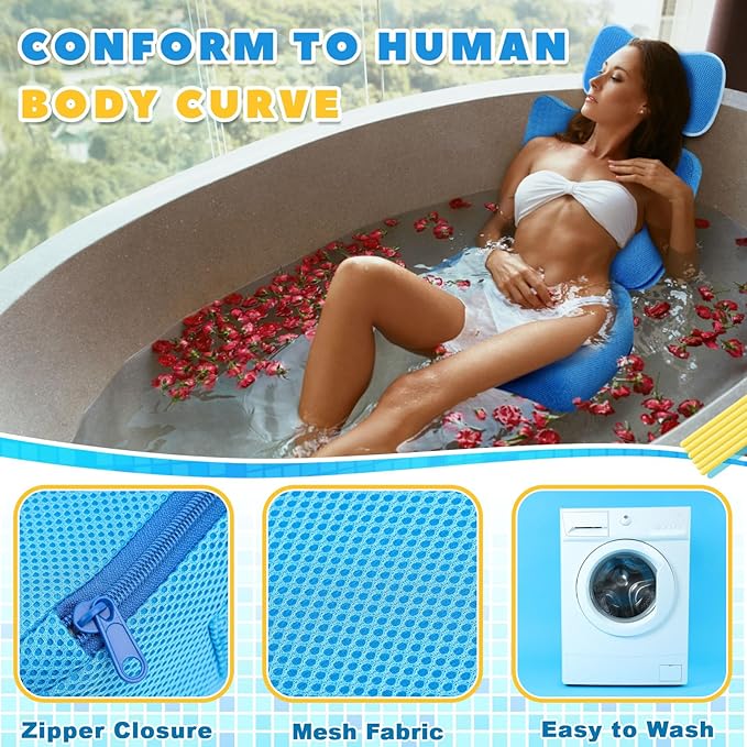 Yerliker 2 Pcs Foldable Hot Tub Booster Seat with Bath Pillow, Inflatable Adjustable Height Spa Cushion with Suction Cups, Weighted Marbles, Extra Thick Bathtub Seat with Back Support