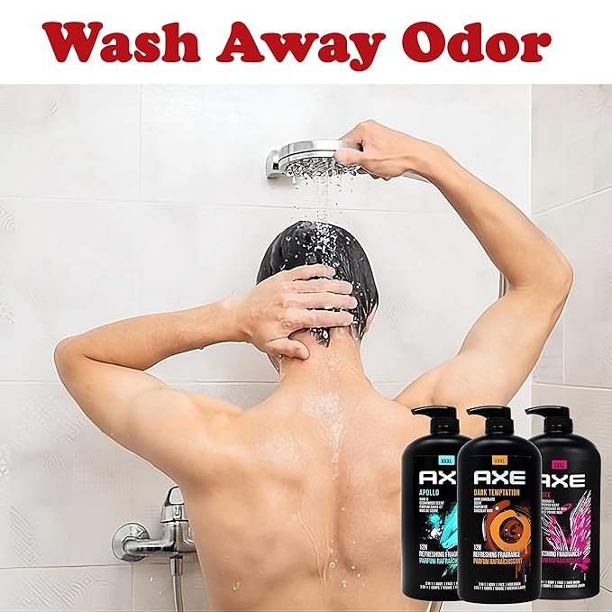 AXE Men's Body Wash Variety 3-Pack, Dark Temptation, Apollo, and Excite 3-in-1 Body, Face & Hair Wash, 32 Oz Ea