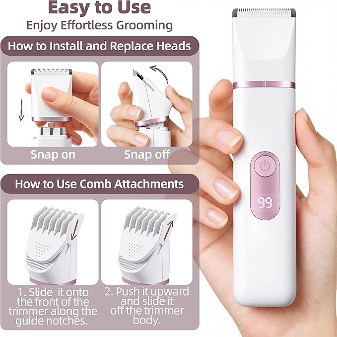 5-in-1 Bikini Trimmer for Women: IPX7 Waterproof Electric Razor Shaver for Silk Skin, Easy Cleaning, 5 Head, Rechargeable Body Hair Removal, LED Display, Ceramic Blade, Gifts for Her