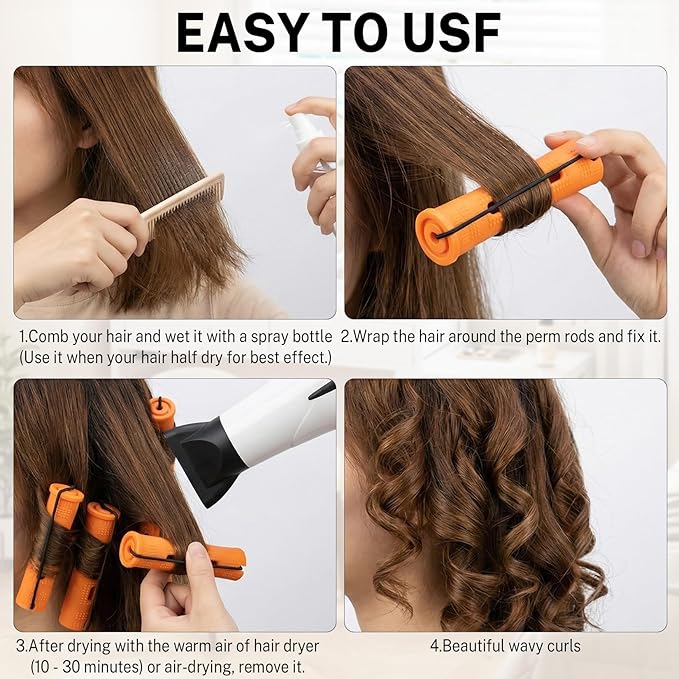 60 Pcs Perm Rods for Long Hair, Cold Wave Perm Rods Set for Women's Long & Short Plastic Curling Rollers for Hair Curling and DIY Hairdressing Styling Tool