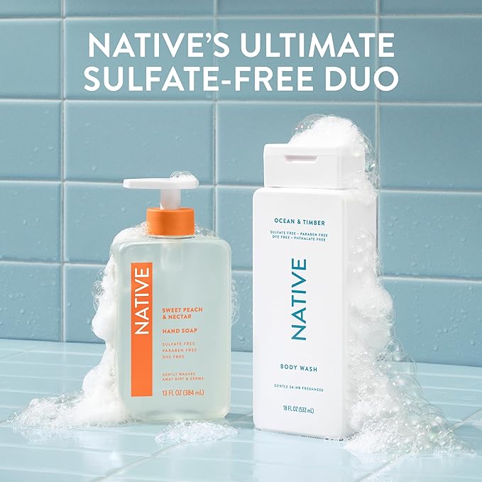 Native Body Wash Contains Naturally Derived Ingredients | For Women & Men, Sulfate, Paraben, & Dye Free Leaving Skin Soft and Hydrating | Ocean & Timber 18 oz