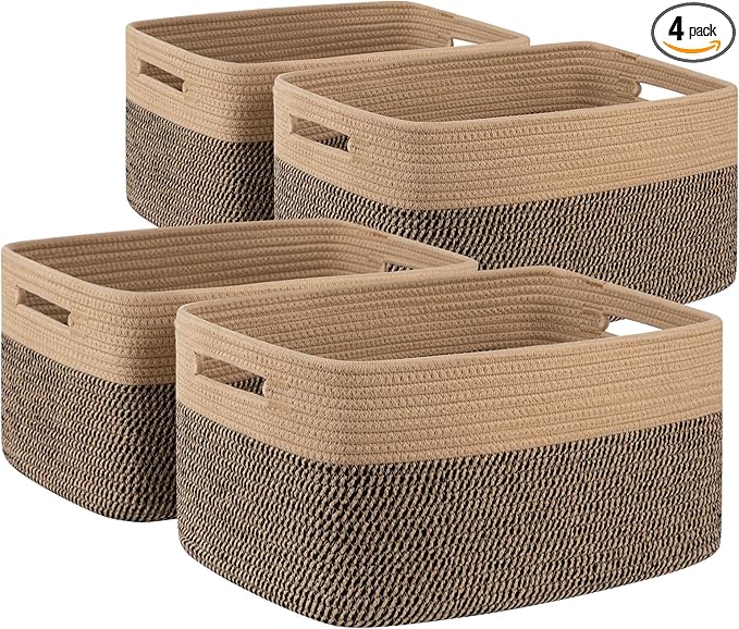 SIXDOVE 4 Pack Storage Baskets for Organizing, Woven Baskets for Shelves - Perfect for Toys, Books, Towels, and Clothes, Durable Gift Basket Bins Toy Storage, 15.7''Lx11.8''Wx7.8''H, Black and Brown