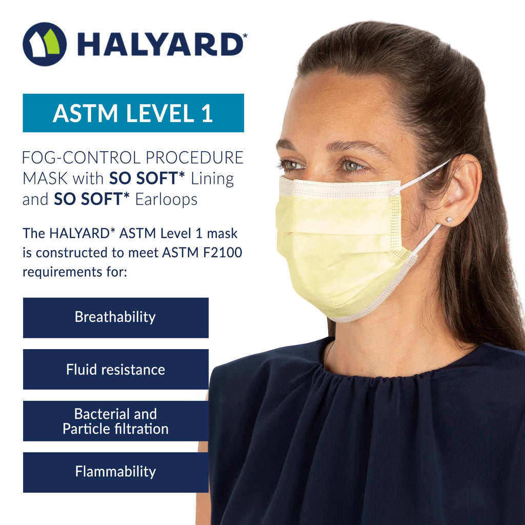 HALYARD Level 1 Disposable Procedure Mask, Earloops, Yellow, 47567 (Case of 500)