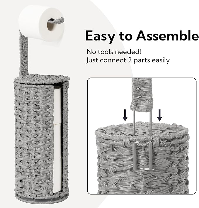 GRANNY SAYS Wicker Freestanding Toilet Paper Holder Stand with Storage, Modern Covered Toilet Paper Stand for 4 Rolls with Shelf for Wet Wipes, Tissue Holder for Bathroom Decor and RV, Gray