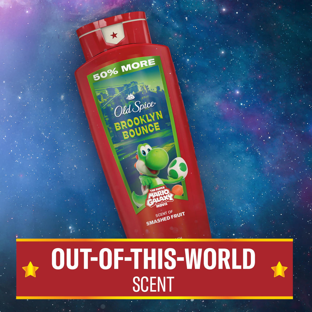 Old Spice Body & Face Wash for Men, x The Super Mario Galaxy Movie, 3X Defense, 24/7 Shower Fresh with Long Lasting Scent, Smell Super with Brooklyn Bounce, Smashed Fruit Scent, 24 oz