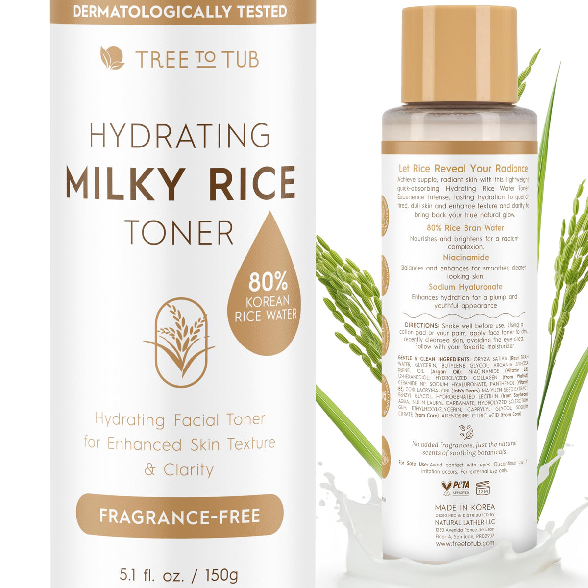 Tree To Tub Hydrating Facial Toner Spray for Dry & Sensitive Skin - Alcohol Free Witch Hazel & Rose Water Face Toner for Women & Men w/Hyaluronic Acid, Vitamin C, Organic Green Tea 2 Pack