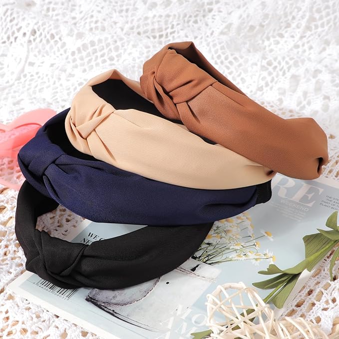 DRESHOW 8 Pack Knotted Headbands for Women Wide Turban Headband Printed Plastic Head Band Fashion Boho Hairbands Non Slip Hair Accessories
