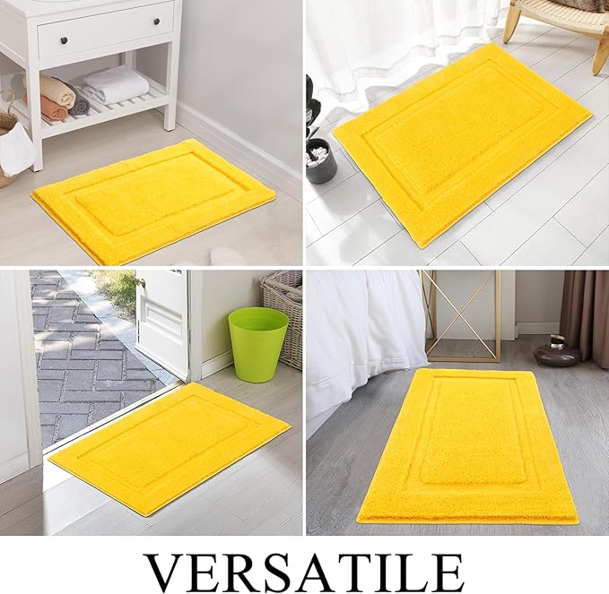 SHACOS Small Bathroom Toilet Rugs Set of 2 Pieces Bath Mats with U Shape Toilet Mats 16x24 + 20x24 inch Soft Absorbent Bath Rugs Non Slip Plush Shower Rug Machine Washable, Yellow