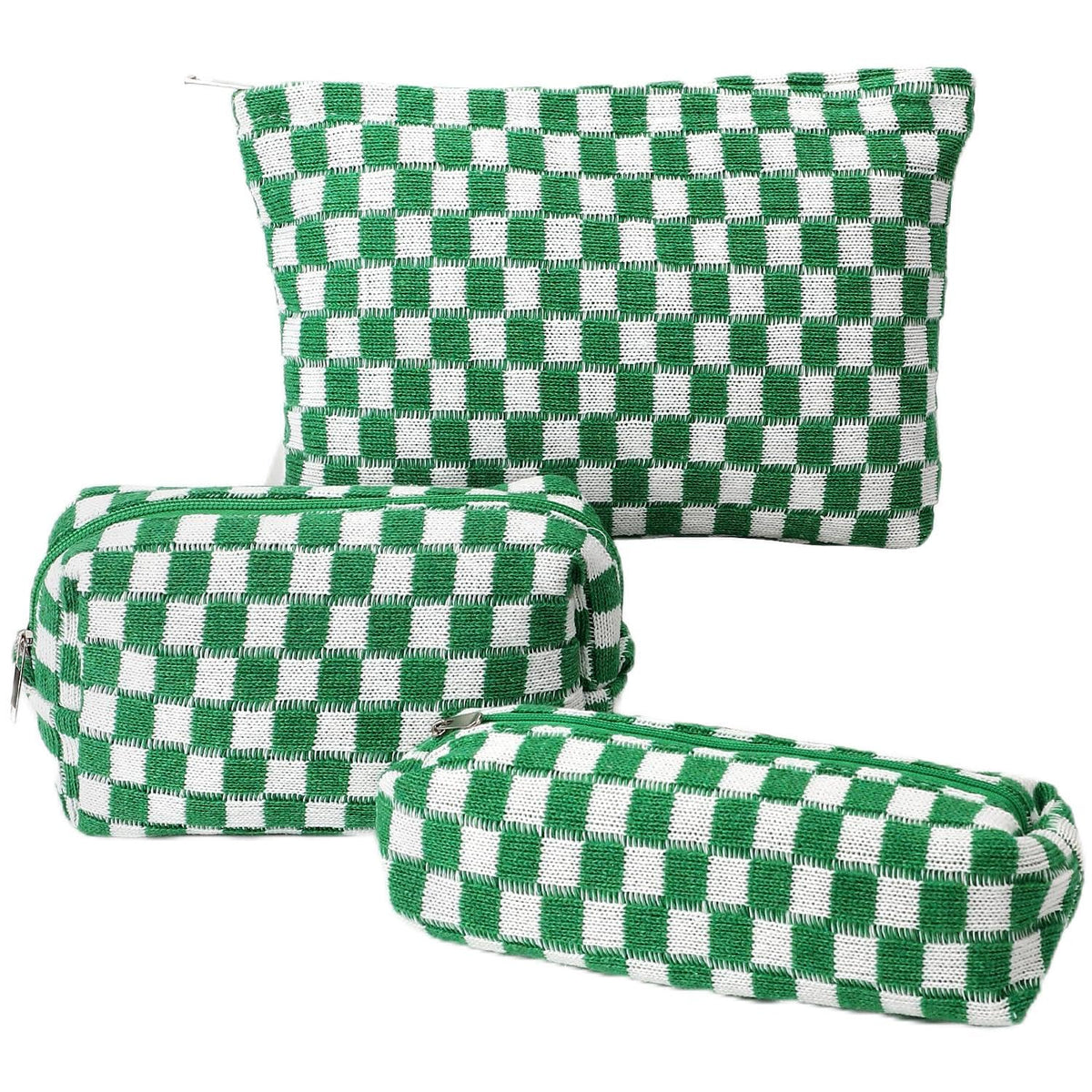 EIMMBD Makeup Bags 3 Pieces Large Capacity Checkered Cosmetic Bag Travel Toiletry Organizer Cute Makeup Pouch Storage for Women(Purple)