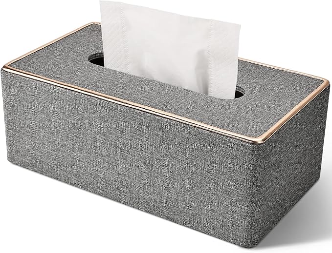 Tissue Box Cover Rectangular, PU Leather Tissue Box Holder for Kleenex, Napkin,Tissue Box Covers Rectangle for Bathroom Car Home Office Decorative 9.84"X5.63"X4.53" Grey