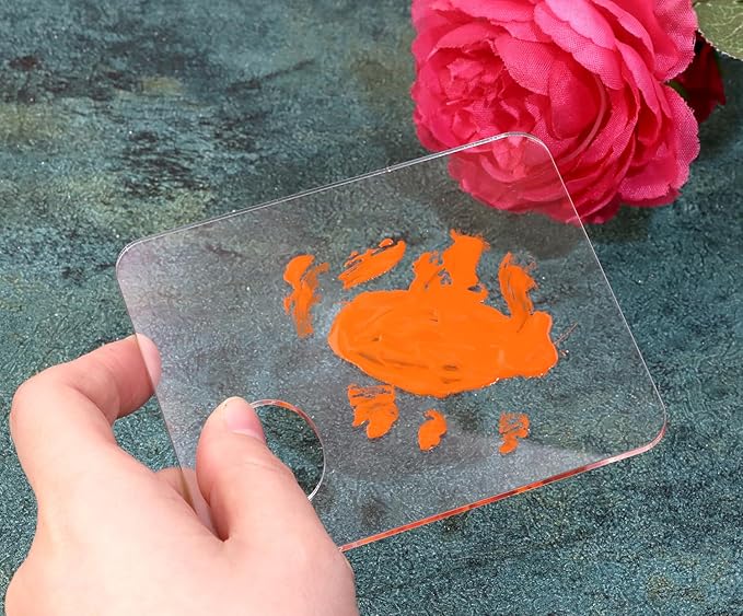 PPhtony 5pcs Acrylic Makeup Mixing Tray Paint Pallet Mixing Palette with Thumb Hole for Painting Art Oil Painting Craft Cosmetic Makeup Palette (3.94x3.27inch, Clear)