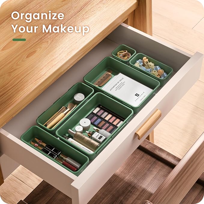 【Military Grade】A-LuGei Drawer Organizer,【𝟱𝗦𝗶𝘇𝗲】Makeup organizer,【Holds 177 Items】Bathroom Organizers and Storage,Organization and Storage,Desk Drawer Organizer for Vanity【Green】