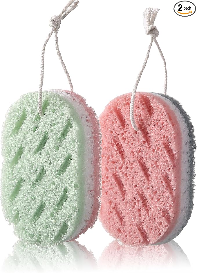 2pcs Three Layer exfoliating Bath Sponge with Hanging Rope and Rich Foam