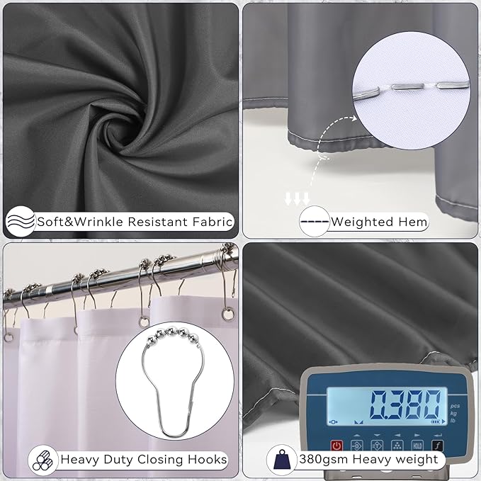 XLHOMO Grey Bathroom Accessories Set, Bathroom Sets with Shower Curtain and Rugs, Trash Can, Tray, Soap Dispenser, Soap Dish, Toothbrush Holder, Toothbrush Cup,Toilet Brush and Qtip Holders for Home