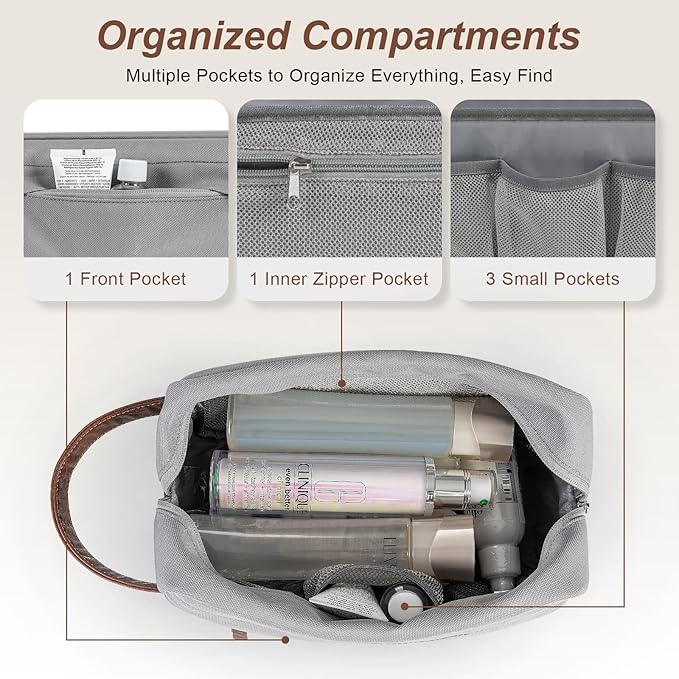 Ezday Travel Toiletry Bag for Men, Hanging Toiletry Organizer, Water Resistant Shaving Kit with Large Capacity for Travel Accessories (Grey, Medium)
