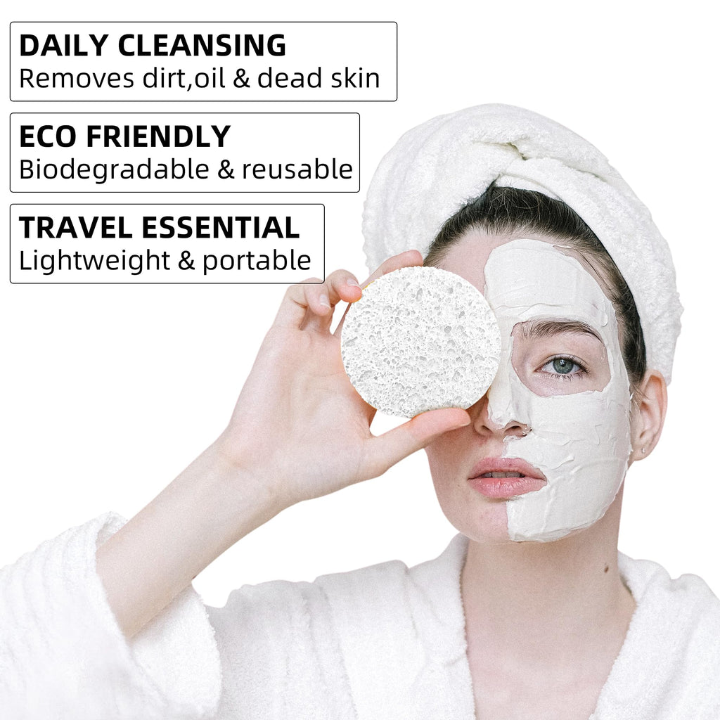 Kickleen 120-Count White Compressed Facial sponges for Daily Cleaning