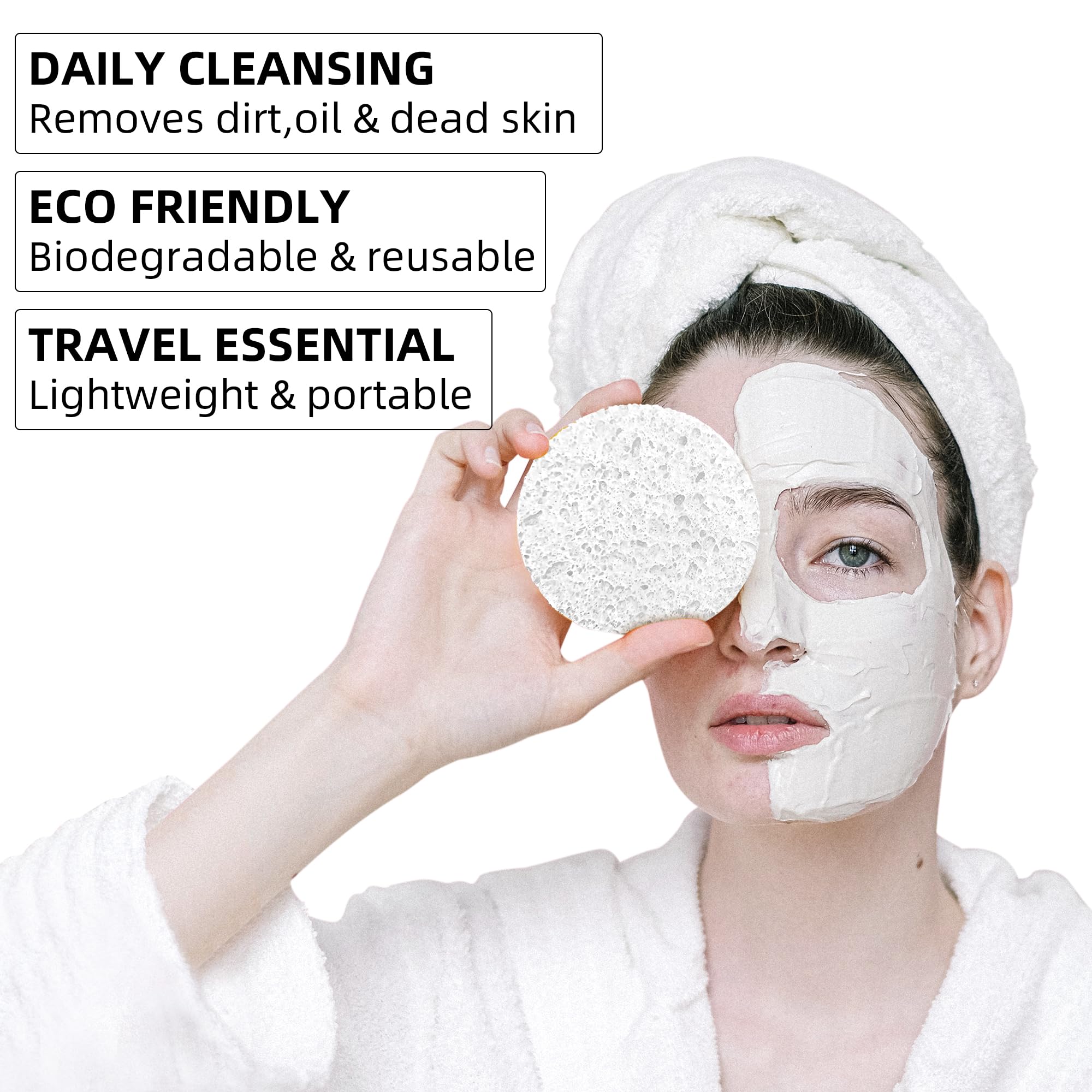 Kickleen 120-Count White Compressed Facial sponges for Daily Cleaning