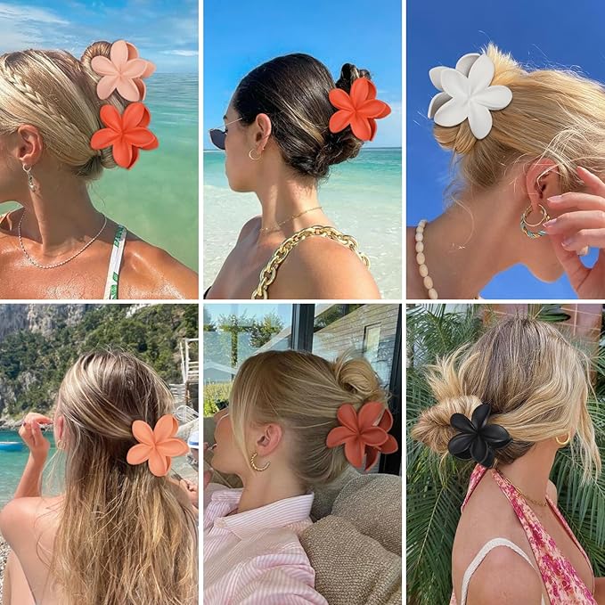 Sisiaipu Flower Hair Clips for Women 6 Pcs Hawaiian Large Claw Clips Plumeria Medium Hair Claw Clips for Thick Thin Hair Hibiscus Tropical Beach Hair Accessories for Women Girls and Girls (Orange)
