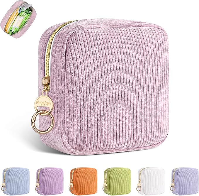 Playexen Period Bag for Purse, Corduroy Sanitary Napkin Storage Bag, Pink