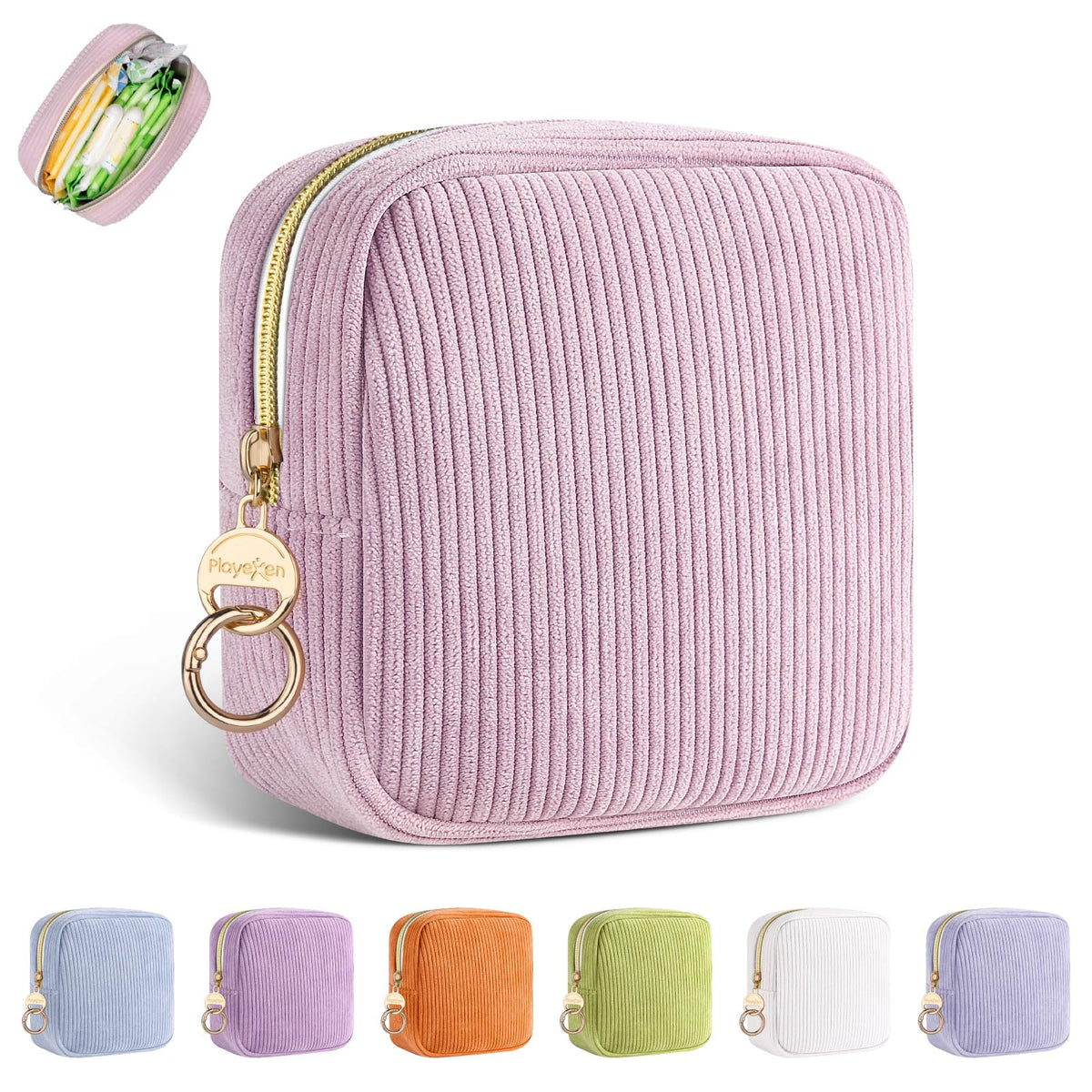 Playexen Period Bag for Girls, Corduroy Sanitary Napkin Storage Bag, Orange