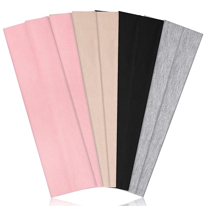 Ztomine Headbands for Women, 8pcs Stretchy Non Slip Soft Cotton Cloth Hair Bands for Sports, Workout, Yoga and Running