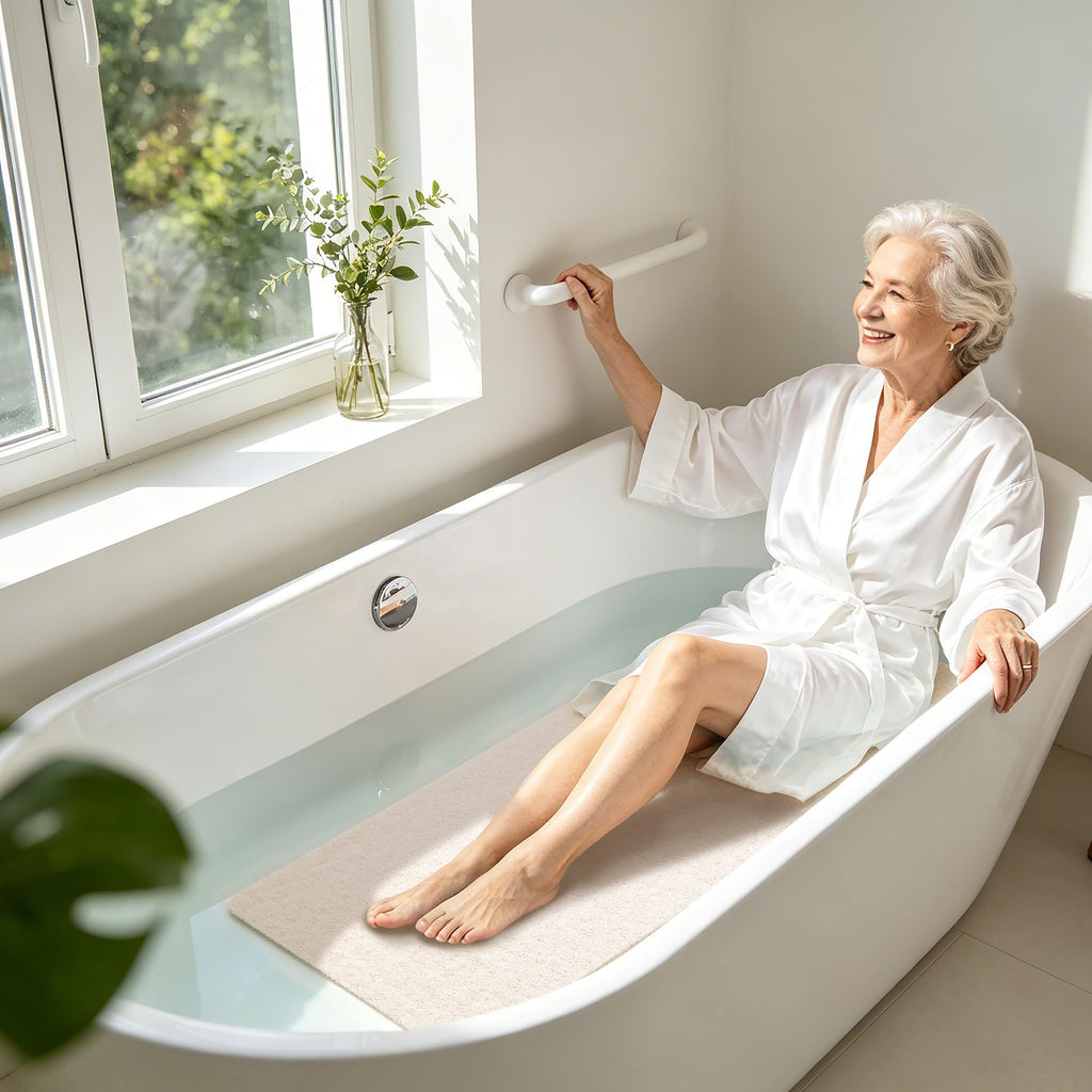 Asvin Soft Textured Bath, Shower, Tub Mat, 47x16 Inch, Phthalate Free, Non Slip Comfort Bathtub Mats with Drain, PVC Loofah Bathroom Mats for Wet Areas, Quick Drying