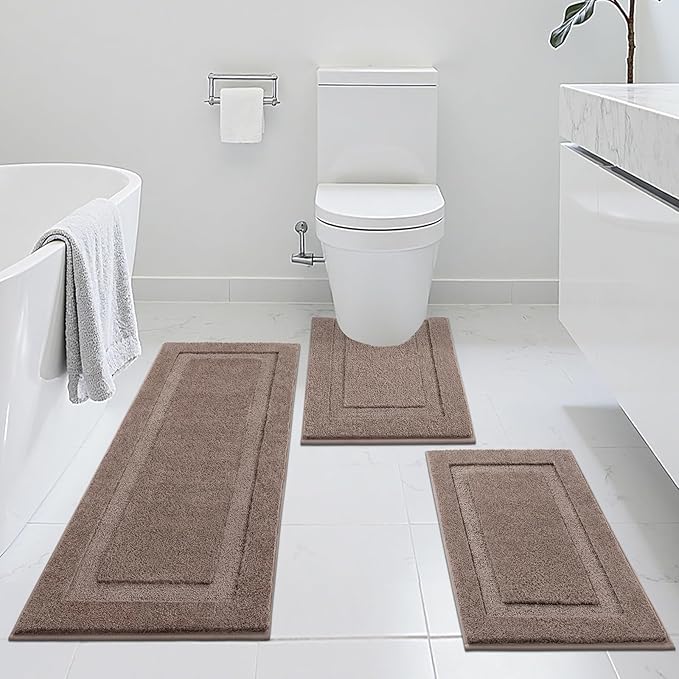SHACOS Coffee Brown Bathroom Rugs Sets 3 Piece Bath Mat U Shaped Toilet Rug