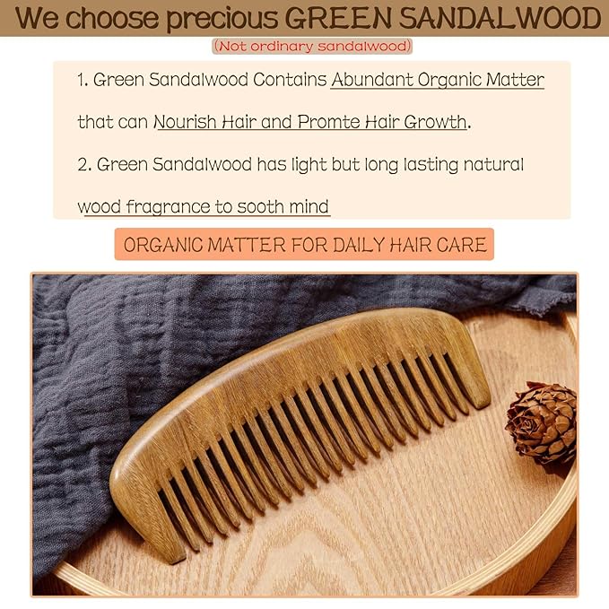 Moreinday 2 Pack Wooden Comb, Beard Comb for Men, Hair Combs for Women