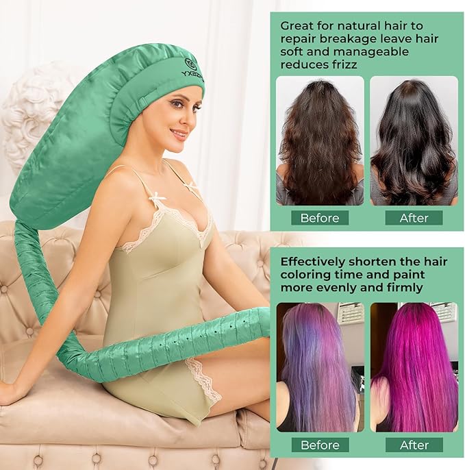 Bonnet Hair Dryer,Hooded Hair Dryer Attachment, Dryer Hooded Diffuser Cap for Curly,Speeds Up Drying Time,Safety Deep Conditioning At Home(Green)