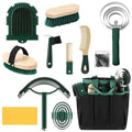 Abbylike 12 Pieces Horse Grooming Kit with Organizer Tote Bag Tack Room Supplies Horse Brush Sets Equine Care Cleaning Kit Shedding Grooming Massaging Tools (Khaki and Green)