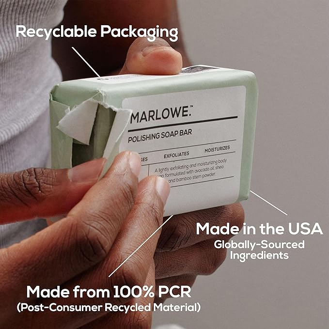 MARLOWE. Lightly Exfoliating Cleansing Soap Bar, Sage + Fir 7 oz (6 Bars)