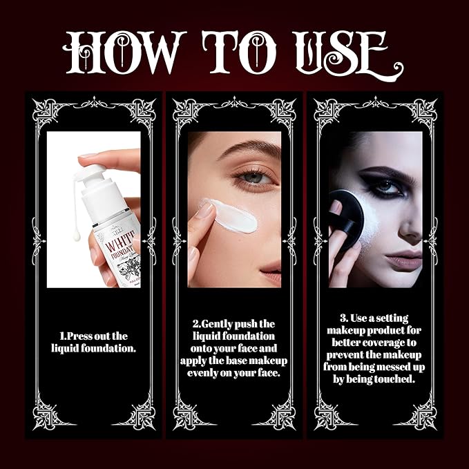 Guxelle White Liquid Foundation, Waterproof Full Coverage Foundation Mixer, White Base with Makeup Mixing Palette for Goths SFX & Daily Makeup.
