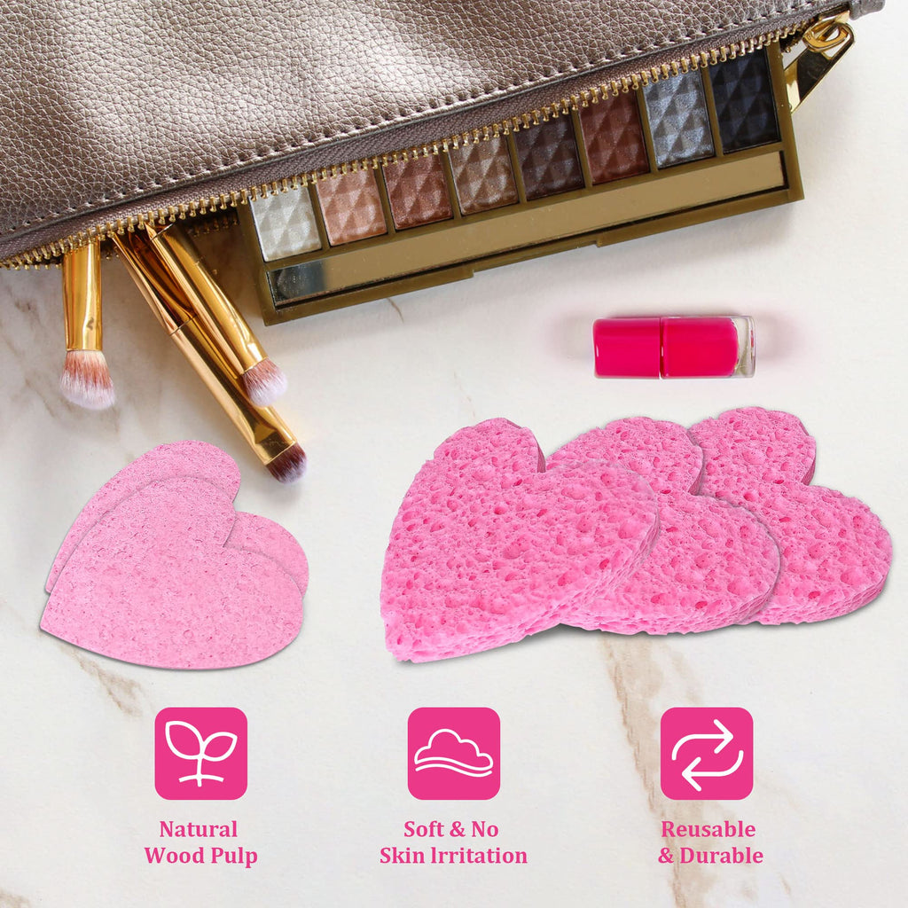 60-Count Kickleen Compressed Cellulose Heart Shape Facial Sponges,Pink