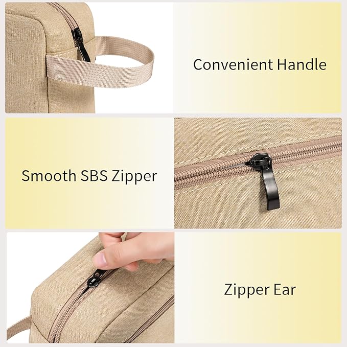 XIRYOHEAUR Travel Hanging Toiletry Bag with Carry Handle - Water-Resistant Small Cosmetic Organizer for Men & Women, Makeup, Shaving Kit, Gym & Travel Essentials (Khaki)