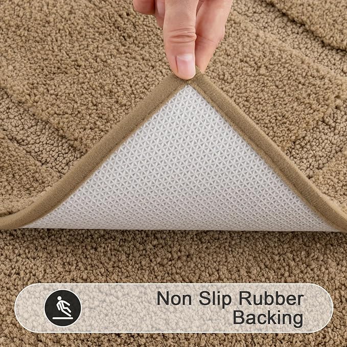 SHACOS Khaki Brown Bathroom Rugs Sets 3 Piece Bath Mat U Shaped Toilet Rug
