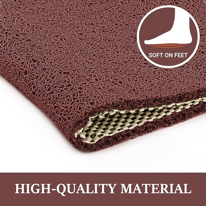 LuxStep Shower Mat Bathtub Mat,32x16 inch, Non-Slip Bath Mat with Drain, Quick Drying PVC Loofah Bathmat for Tub,Shower,Bathroom,Reddish Brown