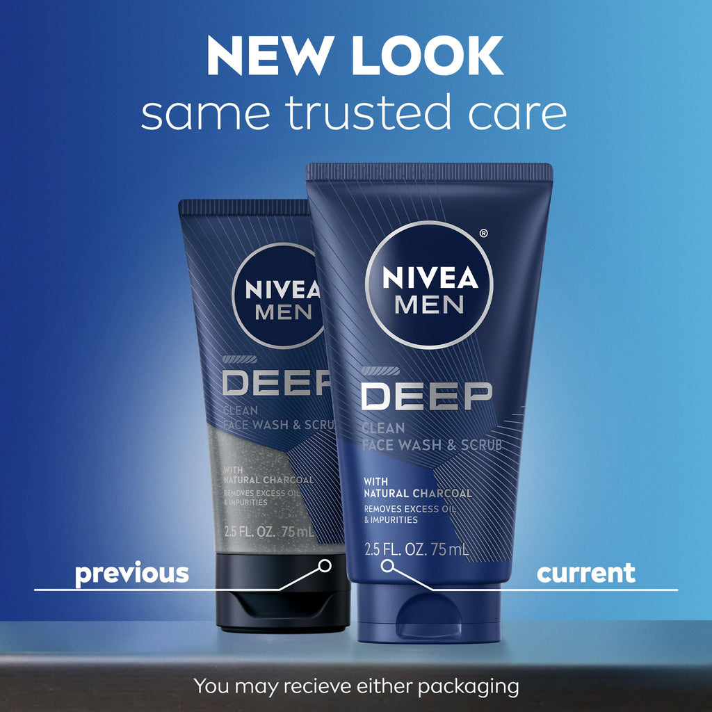 NIVEA MEN Deep Clean Face Wash and Scrub, Multipack, 3 x 2.5 FL OZ