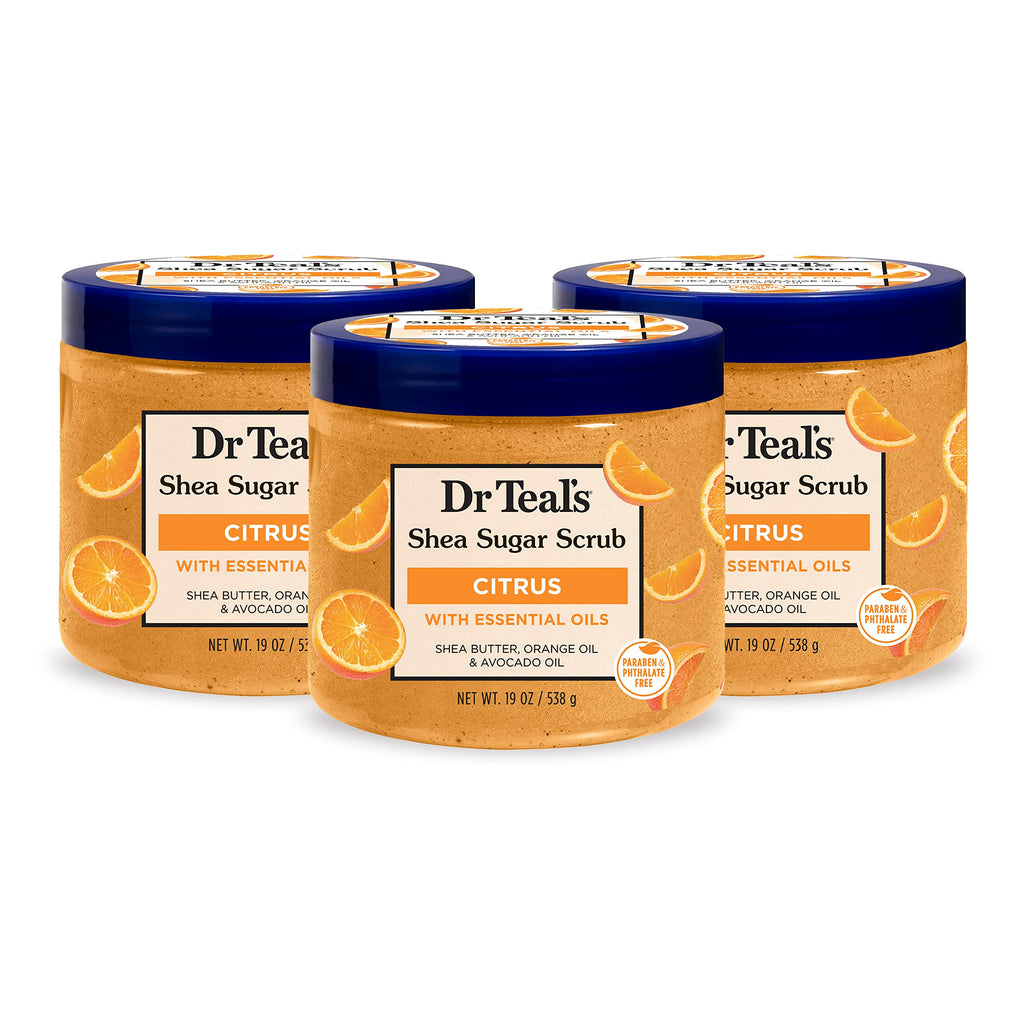 Dr Teal's Shea Sugar Body Scrub, Citrus with Essential Oils & Vitamin C, 19 oz (Pack of 3)