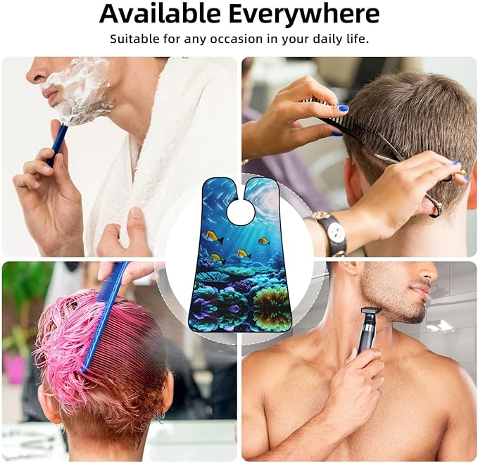 Underwater Scenery Print Beard Bib Shaving Apron, Beard Hair Trimming Cape Gift For Dad