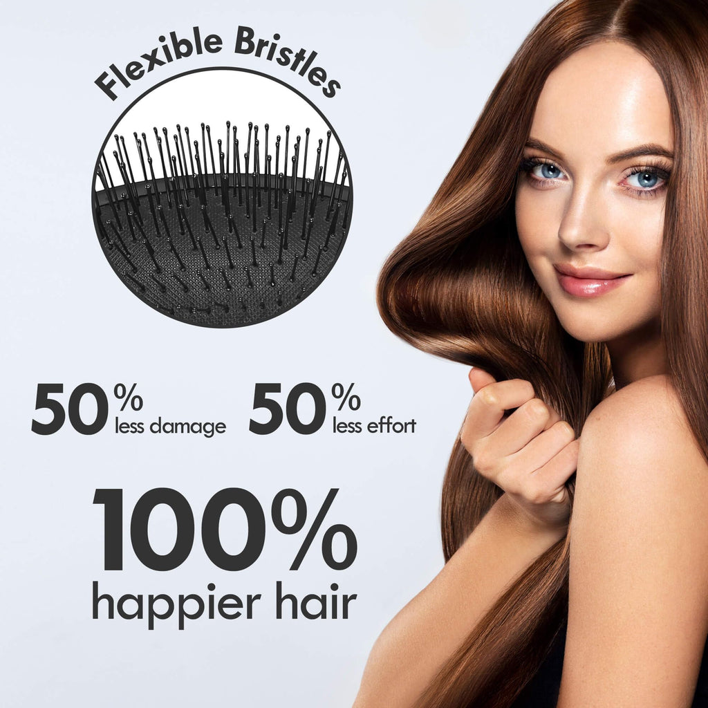 Air Cushion Detangling Hair Brush - 4 Pack Detangler Hairbrush with Ultra Soft Bristles for Effortless Tangle Removal - For Wet Dry Damaged Curly Hair for Women Men Boys Girls Kids - Black