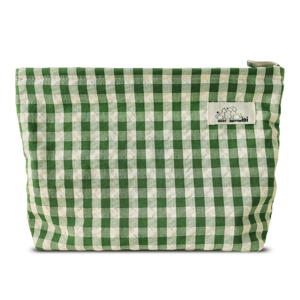 HAPPYHEIDI Large Makeup Bag Travel Cosmetic Pouch, Green Gingham