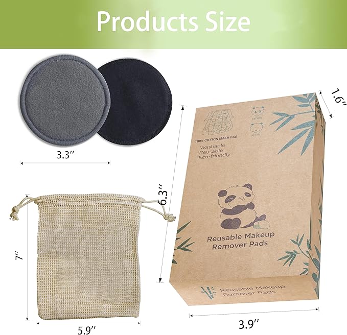 Sopurrrdy Reusable Makeup Remover Pads 20 Pack Reusable Makeup Cotton Rounds with Laundry Bag|Soft Black Cotton Makeup Remover Pads for Face