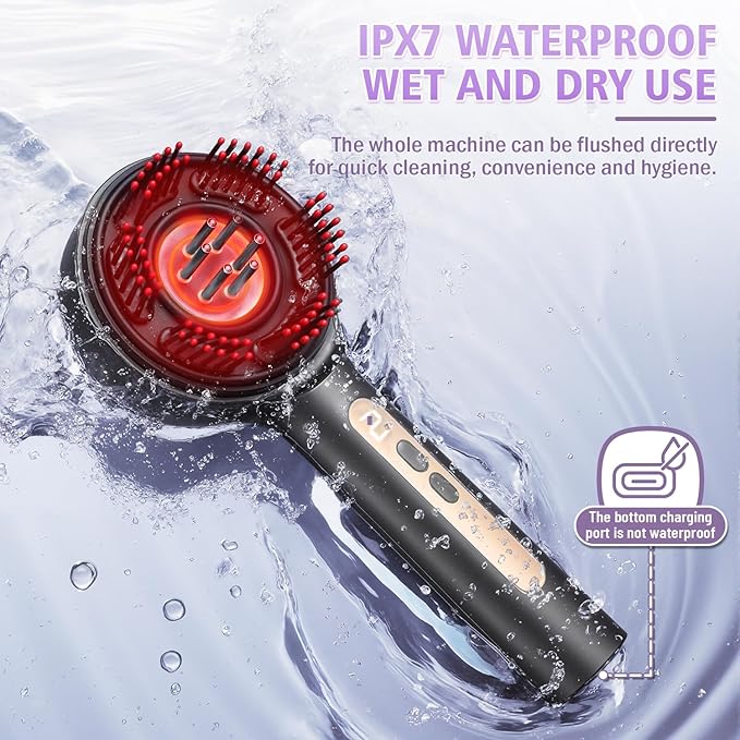 Hair Growth Comb,Electric Scalp Massager Comb,IPX7 Waterproof,Portable for Home & Travel