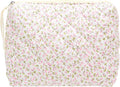 Quilted Makeup Bag Large Travel Zipper Soft Cosmetic Pouch for Women Girls Make Up,Floral Pink
