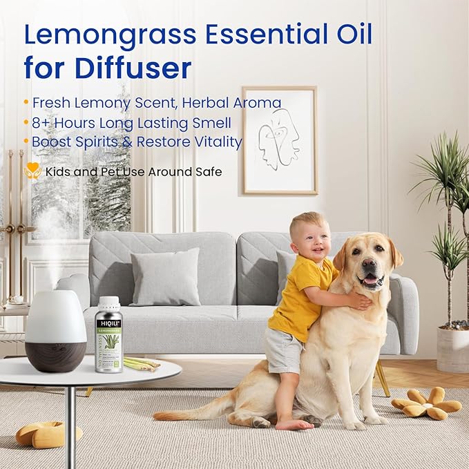 HIQILI Lemongrass Essential Oil for DIY Spray, Body Oil, Soap