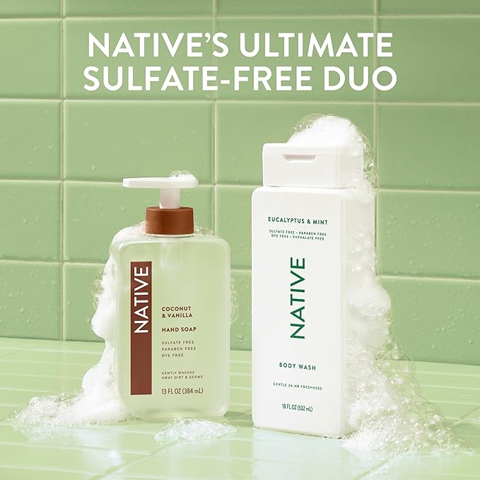 Native Body Wash Contains Naturally Derived Ingredients | For Women & Men, Sulfate, Paraben, & Dye Free Leaving Skin Soft and Hydrated | Eucalyptus & Mint 18 oz
