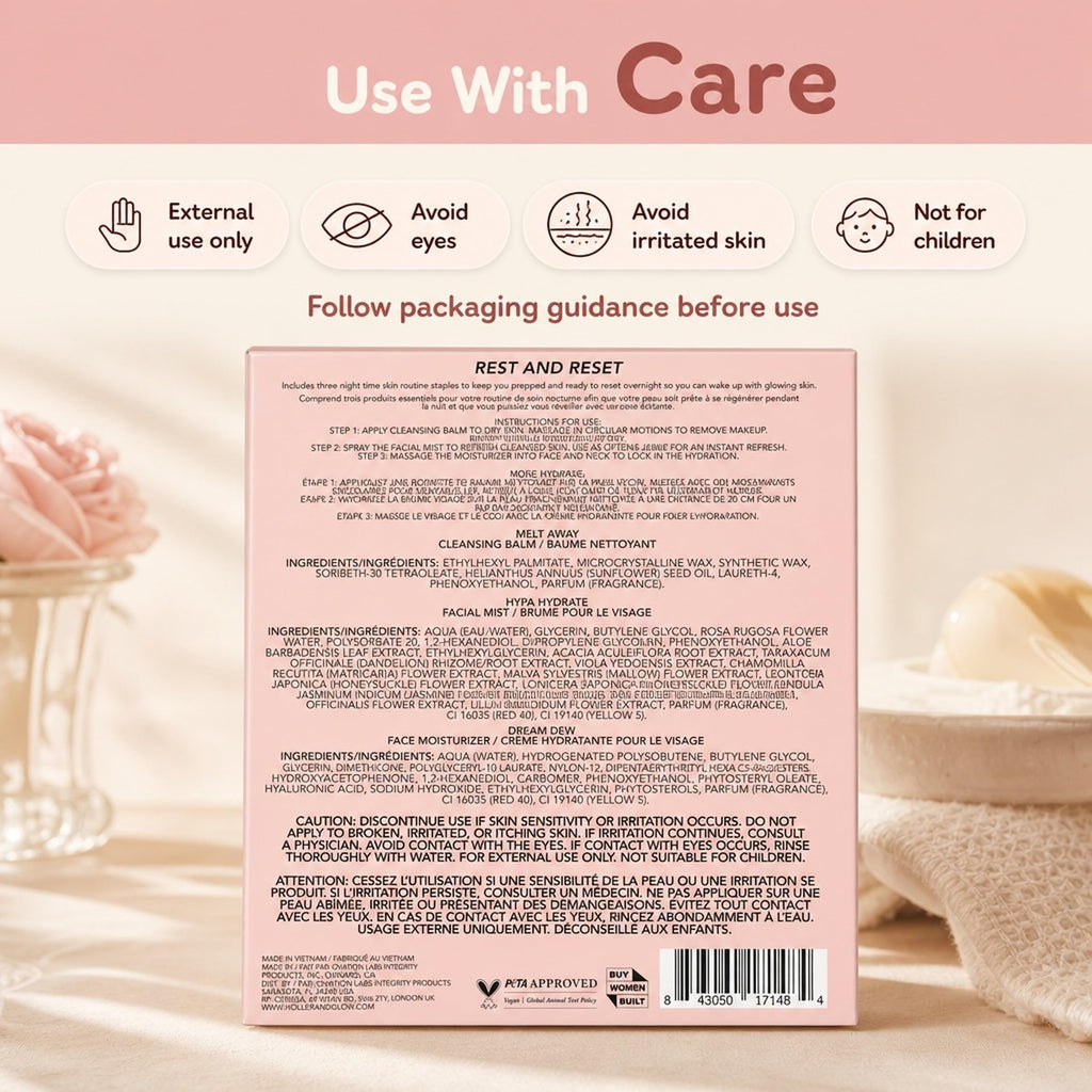 Holler & Glow Rest & Reset Skincare Set - Cleanser, Mist & Moisturizer