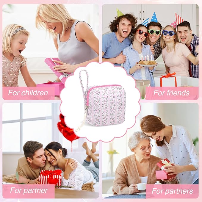 Chicarries Small Makeup Bag | Discreet Period Bag Pad Pouch for Purse| Sanitary Napkin Storage & Tampon Holder for Travel (Cute flower pink)
