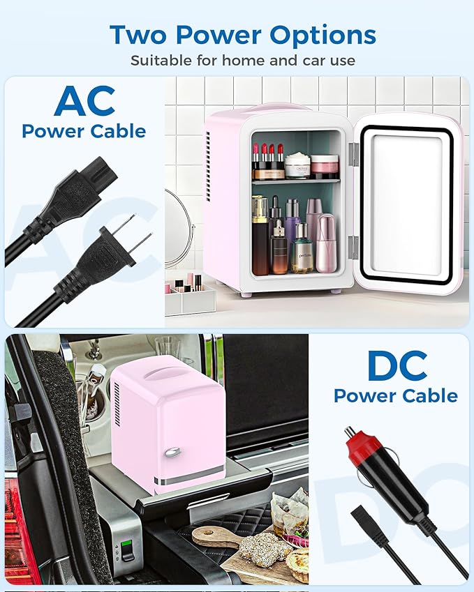 Electactic Mini Fridge for Skincare, 4L/6 Cans Small Cosmetic Fridge for Makeup & Beverage, Portable Desk Fridge Cooler and Warmer for Kids, Bedroom, Countertop, Pink