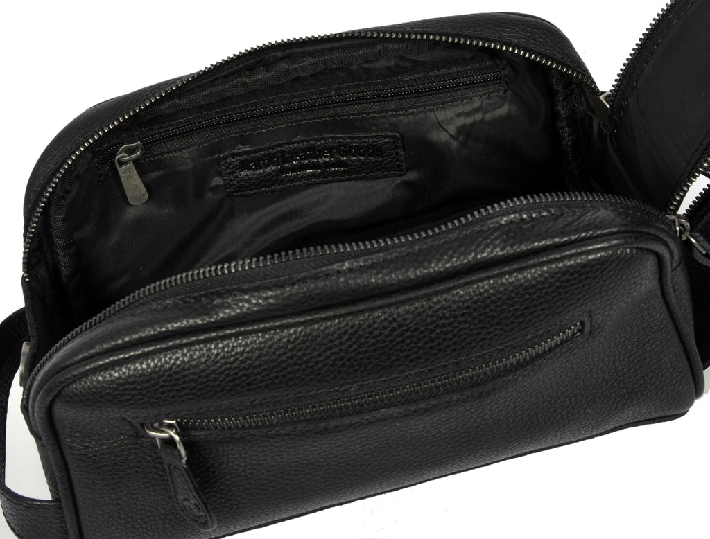 10" Premium Leather Toiletry Travel Pouch With Waterproof Lining | King-Size Handcrafted Vintage Dopp kit By Aaron Leather Goods (Jade Black)